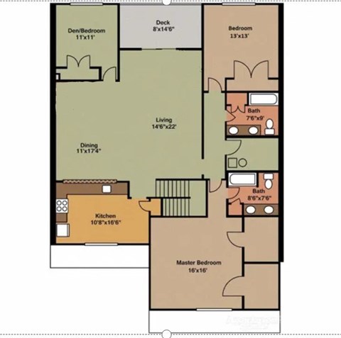 Floor plan for 3 beds, 2 baths, 1872 sqft